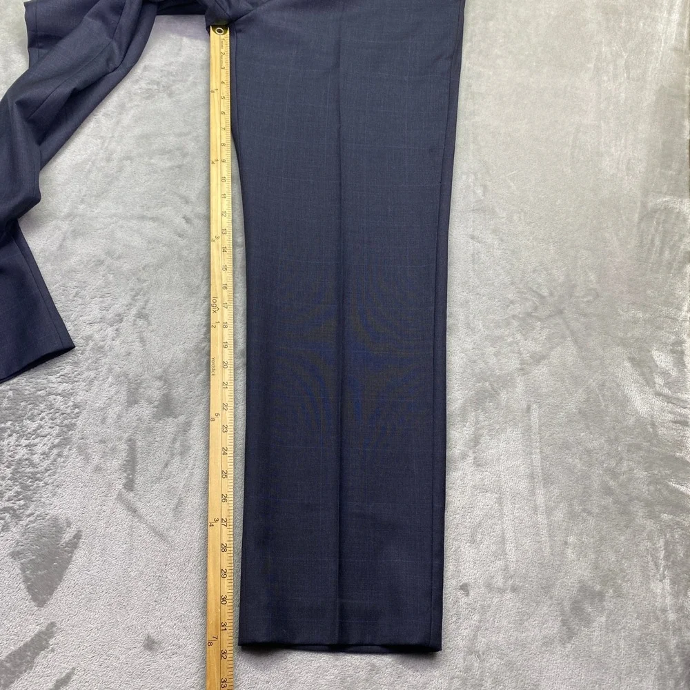 Lauren Ralph Lauren Mens Navy Blue Windowpane Plaid‎ 100% Wool Dress Pants 38x32